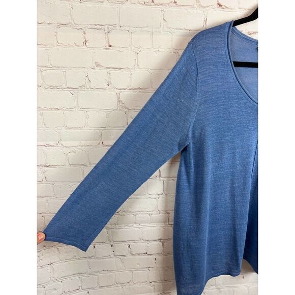 SOFT SURROUNDINGS blue linen blend knit swing sweater pullover size M Petite - Picture 5 of 9